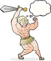 cartoon barbarian hero with thought bubble vector