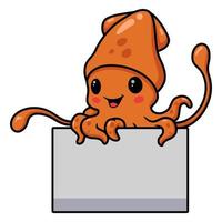 Cute little squid cartoon with blank sign vector