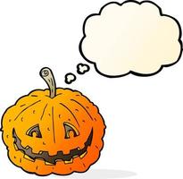 cartoon grinning pumpkin with thought bubble vector