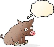 caricatura, feliz, cerdo, con, burbuja del pensamiento vector