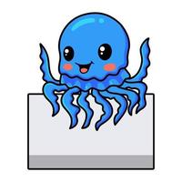 Cute little jellyfish cartoon with blank sign vector