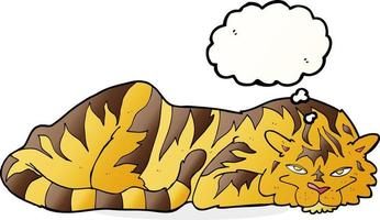 cartoon resting tiger with thought bubble vector