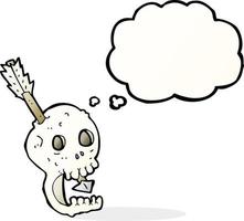 funny cartoon skull and arrow with thought bubble vector