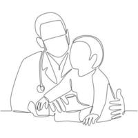 A Doctor With A Baby Patient Continuous Line Drawing vector