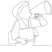 A Boy Holding Newspaper and Vintage Megaphone Continuous Line Drawing vector