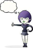 cartoon vampire girl giving thumbs up sign with thought bubble vector