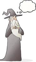 cartoon old wizard with thought bubble vector