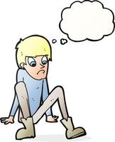 cartoon boy sitting on floor with thought bubble vector