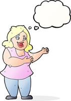 cartoon happy fat woman with thought bubble vector