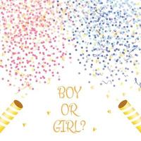 illustration for a gender party on a white background with colorful and gold confetti