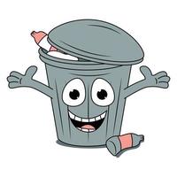 cute rubbish bin cartoon illustration vector