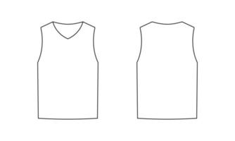 Sleeveless tshirt outline front and back view template. Sample outline of stylish unisex sportswear. Simple universal design for training and everyday vector wear