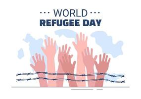 World Refugee Day Template Hand Drawn Cartoon Flat Illustration with Hands, Family and Climb Barbed Wire Fence to Immigrate to Save Place vector