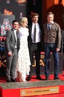 LOS ANGELES, OCT 31 -  Josh Hutcherson, Jennifer Lawrence, Liam Hemsworth, Conan O Brien at the Hunger Games Handprint and Footprint Ceremony at the TCL Chinese Theater on October 31, 2015 in Los Angeles, CA photo