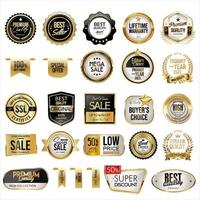 colección de etiquetas y cintas de precios dorados y negros vector