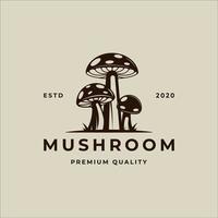 mushroom logo vector vintage illustration template icon graphic design. organic food sign or symbol for farm product with retro style