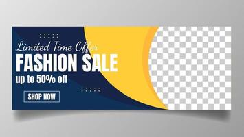 fashion sale banner design for social media in yellow and blue color vector