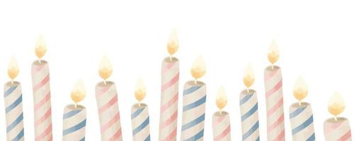 Candle seamless Border for Birthday party. Hand drawn watercolor vector