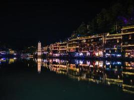 Scenery view in the night of fenghuang old town .phoenix ancient town or Fenghuang County is a county of Hunan Province, China photo