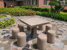 Set of Stone Chair and table in the park at China photo