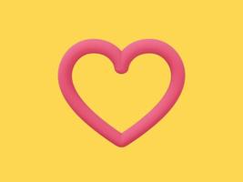 Symbol of love. Toy heart. Red single color. On a yellow monochrome background. Front view. 3d rendering. photo