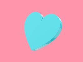 Flat heart. Blue mono color. Symbol of love. On a solid pink background. Bottom view. 3d rendering. photo