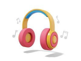 Multicolored headphones with music notes on white background. 3d rendering. photo