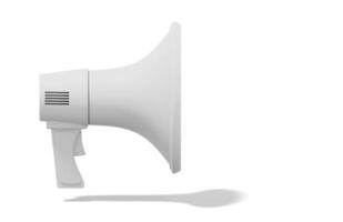 3d rendering. White megaphone on white background with space for text. Side view. photo