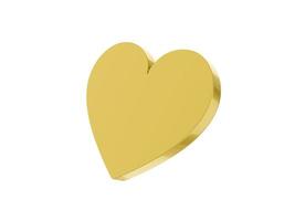 Flat metal heart. Gold mono color. Symbol of love. On a white solid background. Bottom view. 3d rendering. photo