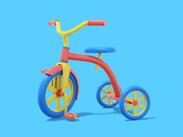 3d rendering. Multicolored tricycle on blue background. Vehicle. photo