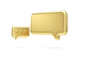 3d two blank gold speech bubble pin isolated on white background. Social media notification speech bubble icon. 3D rendering photo