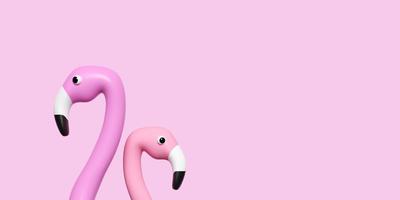 3d inflatable flamingo head with copy space isolated on pink background. summer travel concept, 3d render illustration, clipping path photo