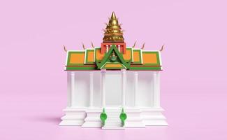 3d thai temple, castle with giant head and snake isolated on pink background. 3d render illustration, clipping path photo