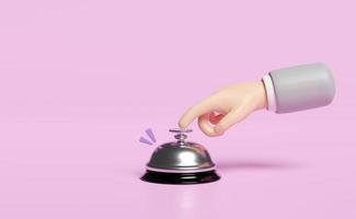 3d hands pushing on the service bell icon set isolated on pink background. 3d render illustration, clipping path photo