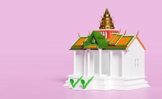 3d thai temple, castle with giant head and snake isolated on pink background. 3d render illustration, clipping path photo