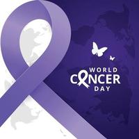 World cancer day purple ribbon with butterfly concept poster design vector