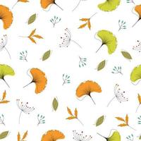Autumn patterned background. Fall leaves line art with colorful seamless pattern. vector