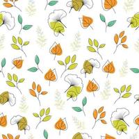 Autumn patterned background. Fall leaves line art with colorful seamless pattern. vector