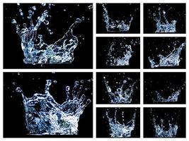 Splashing water on a black background. water droplets scattered on a black background photo