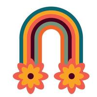 Groovy rainbow with flowers .Vector illustration in hippie style vector