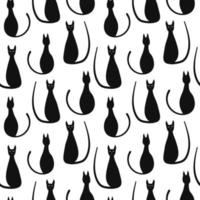 Black cat vector seamless pattern. Halloween decor, wrapping paper, textile. Cats isolated on white background.