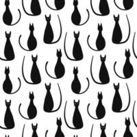 Black cat vector seamless pattern. Halloween decor, wrapping paper, textile. Cats isolated on white background.