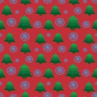 Christmas tree pattern on a red background with snowflakes. for wrapping paper. Vector. vector