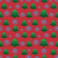 Christmas tree pattern on a red background with snowflakes. for wrapping paper. Vector. vector