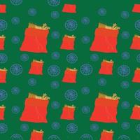 Pattern bag with padars on a green background with snowflakes. for wrapping paper. Vector. vector