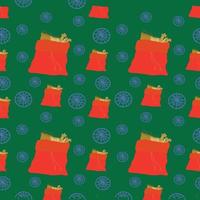 Pattern bag with padars on a green background with snowflakes. for wrapping paper. Vector. vector