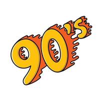 Vector flat illustration of 90s label logo number retro symbol on fire in pop art style