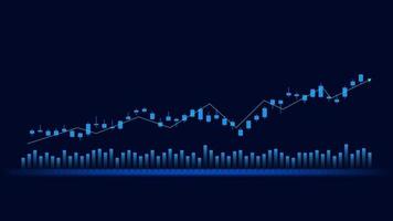 las estadísticas de negocios financieros con gráfico de barras y gráfico de velas muestran el precio del mercado de valores y las ganancias efectivas en el fondo azul vector