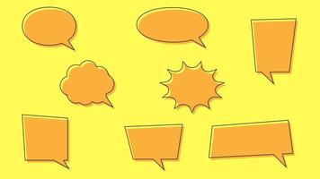 speech bubble set. blank orange cartoon chat box isolated on yellow background vector