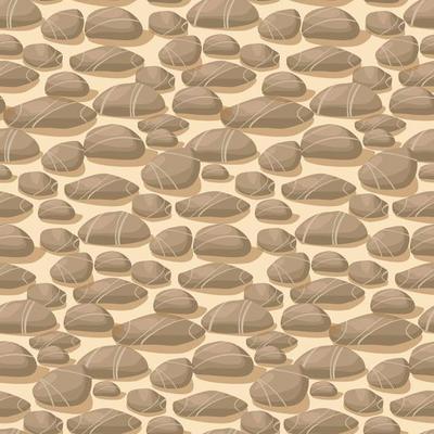 Background of sea stones. Pattern in vector natural style. Different stones on the sand with a shadow. Marine theme. Suitable for textile and paper printed products.